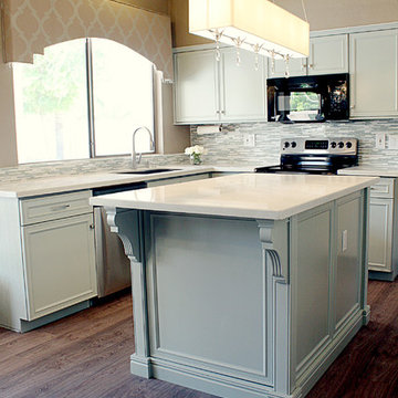 Sophisticated Seafoam Kitchen + Family Room