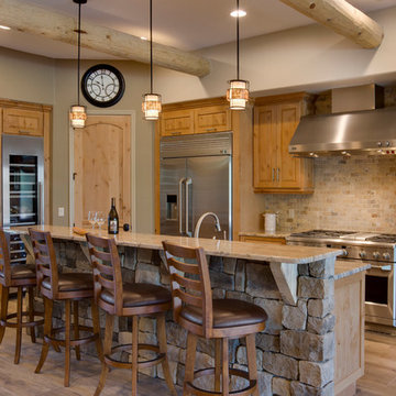 Southwestern kitchen with custom alder cabinetry