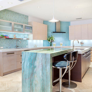 Spacious Newly-Completed Boca Kitchen with Aqua Accents