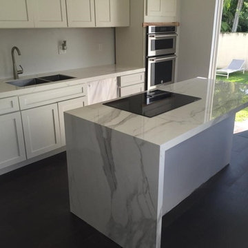 Spanish porcelain countertop with waterfall