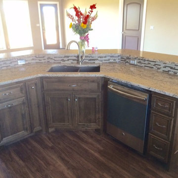 Stained Island with Granite Top and Glass Tile