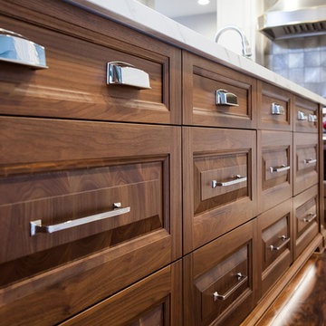 Stained Wood Island Drawers Versus Cabinets