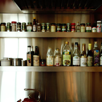 Stainless Steel Shelves Above Range for Spice and Oil Storage