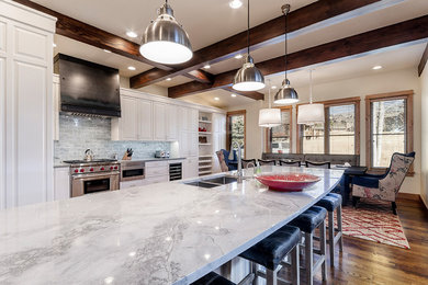 Transitional kitchen photo in Denver with an island