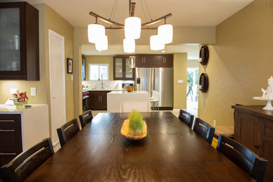 Example of a mid-sized minimalist porcelain tile dining room design in Dallas