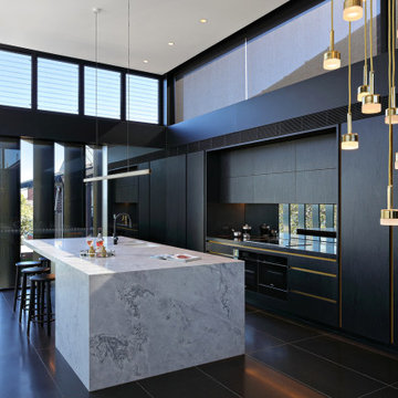 Stunning Dark Veneer and Marble kitchen