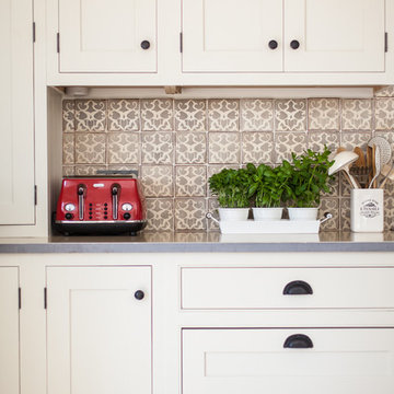 Stunning, white rustic handmade kitchen with large island