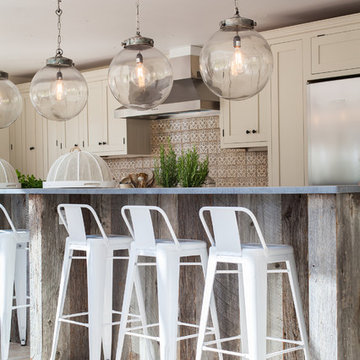 Stunning, white rustic handmade kitchen with large island