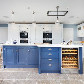 Stylish feature island, painted in blue, installed in Rothley, Leicestershire