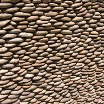 Tan Standing Pebble Tile Wall Feature