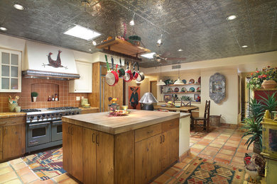 フェニックスにあるサンタフェスタイルのおしゃれなキッチン (フラットパネル扉のキャビネット) の写真