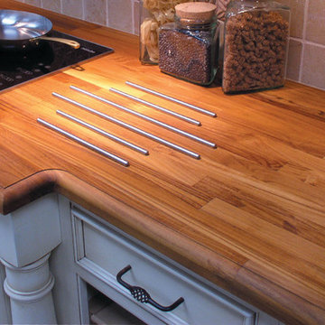 Teak Solid Wood Countertop with inset heat rods for protection from hot pots