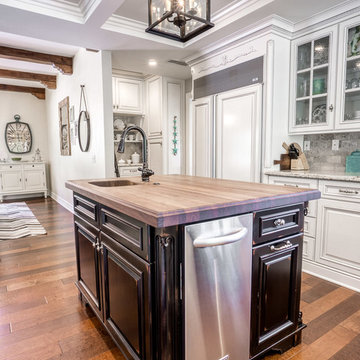 Temecula distressed black island Walnut butcher block top