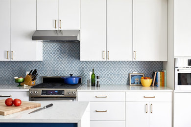 Textured White and Blue NE Kitchen