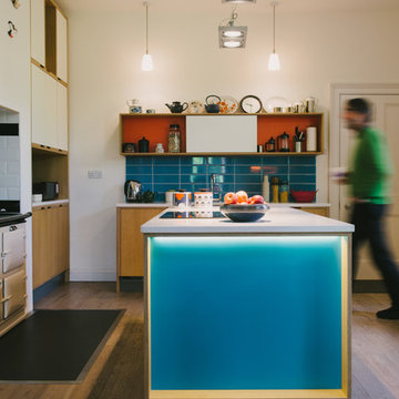 The Buglers: Blue and Orange Laminated Plywood Kitchen