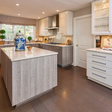 The dark cork flooring was used in the remodeled kitchen and new breakfast room.