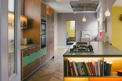 The Hadfields: Walnut Veneer & Green, Orange & Yellow Laminated Plywood Kitchen