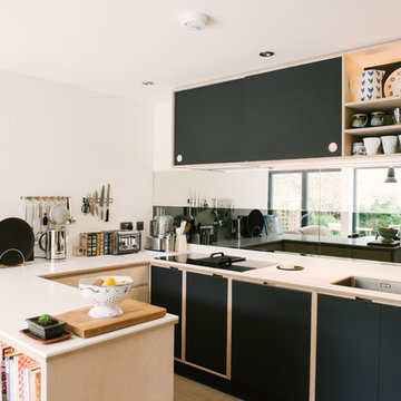 The Hartshornes I: Black Plywood Kitchen with Mirror Splashback
