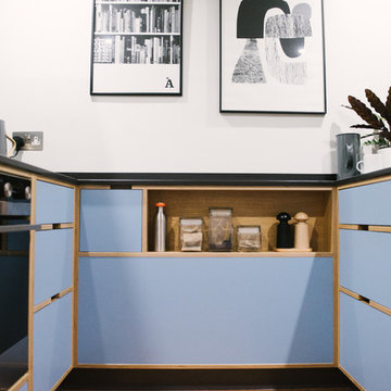 The Hollingtons: Mid Century Modern Blue Plywood Kitchen