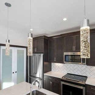 75 Beautiful Laminate Floor Kitchen with Dark Wood ...