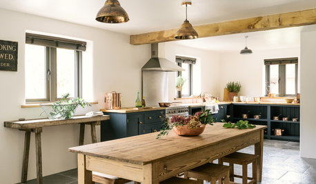 Kitchen Tour: Dark Blue and Copper Create a Modern Farmhouse Look
