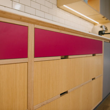 The Maxwells: Pink & Grey Laminated Plywood Kitchen