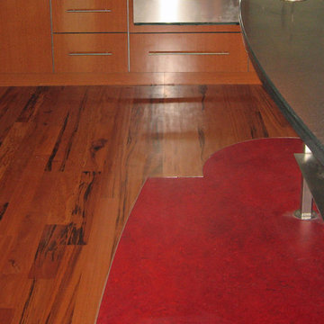 Tigerwood Flooring with a Marmoleum Inlay and Aluminum Feature Strip