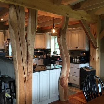 Timber Kitchen Interior . Berkshire Mountain Design Build. -Log Home -Timber Fra