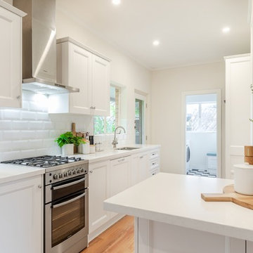 Timeless Timber and White Open Plan Kitchen- Dining- Laundry