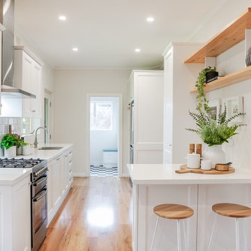 Timeless Timber and White Open Plan Kitchen- Dining- Laundry