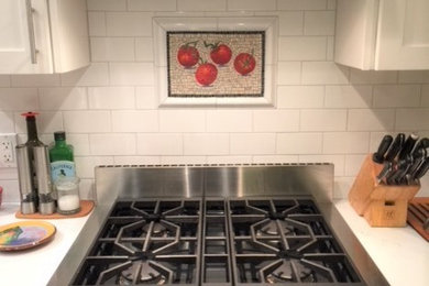 Transitional kitchen photo in San Francisco with mosaic tile backsplash