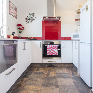 Touchtex White Kitchen with Red Splashback