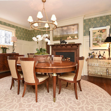 Tradd Street Renovation- William Morris Wallcovering with Custom Paneling Wainsc