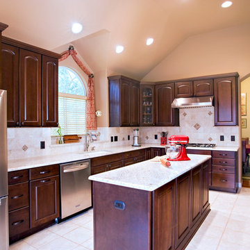 Traditional Alder Kitchen with Island and Coffee Center