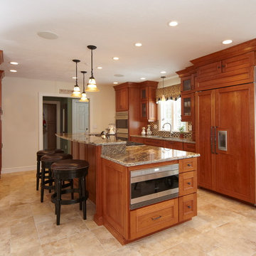 Traditional Cherry Kitchen with a Raised Island