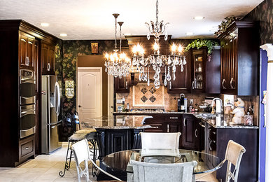Traditional Cherry Kitchen with Distressed Black Accents