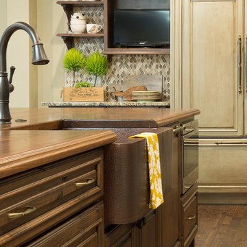 Traditional Custom Kitchen with Hammered Copper Sink