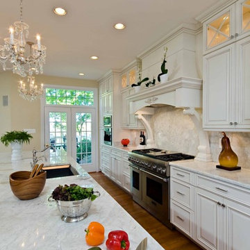 Traditional, Elegant  Kitchen Uses Exotic Stone, Leaded Glass and More