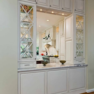 Traditional, Elegant  Kitchen Uses Exotic Stone, Leaded Glass and More