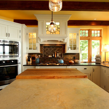 Traditional Glass Cabinets Surround Custom Wood Hood with