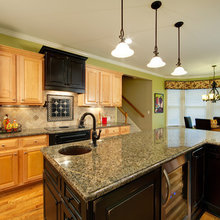 black and oak cabinets