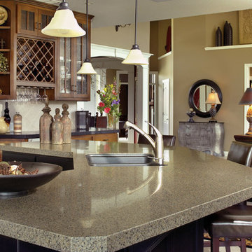 Traditional kitchen island with wine rack