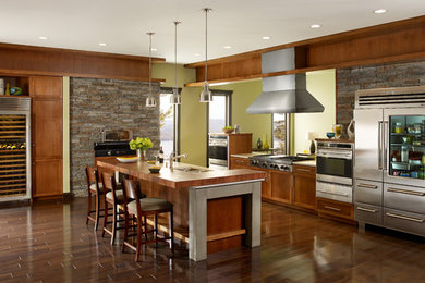 Inspiration for a timeless kitchen remodel in Other with medium tone wood cabinets