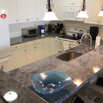 Traditional Kitchen with Blue Bahia counters