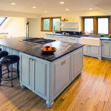 Traditional Kitchen with Blue Cabinets and Soapstone Coutertops