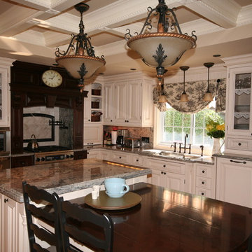 Traditional Kitchen with coffered ceiling