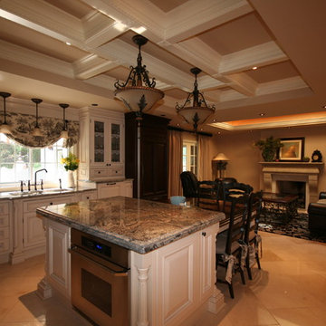 Traditional Kitchen with coffered ceiling