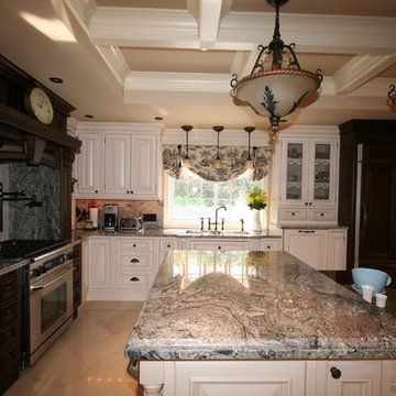 Traditional Kitchen with coffered ceiling