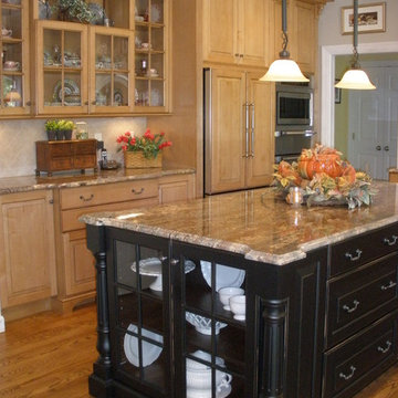 Traditional Kitchen with Distressed Black Island