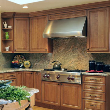 Traditional Kitchen with Rich Granite Backsplash